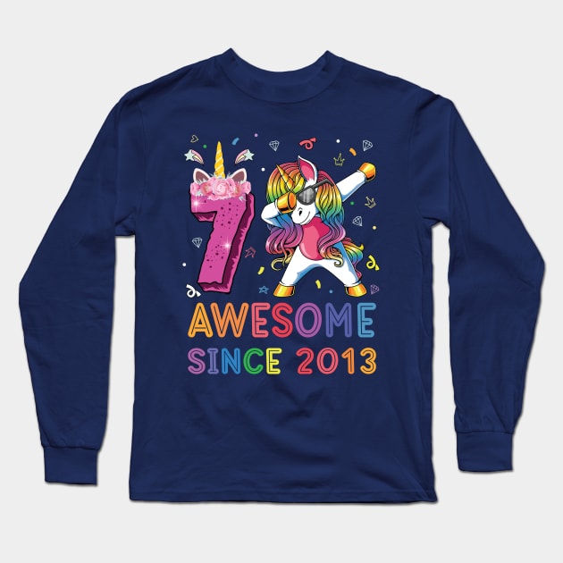 Awesome Since 2013 Dabbing Unicorn Shirt 7th Birthday Party Long Sleeve T-Shirt by BioLite